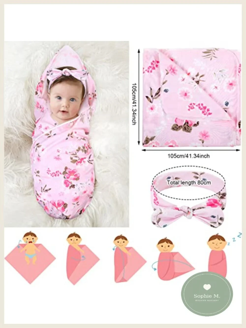 Maternity Robe & Baby Matching Hospital Outfit Set with Swaddle, Caps, Headband